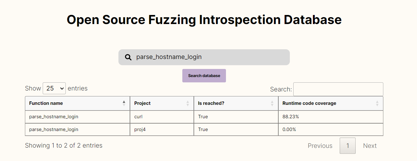 Results from searching on introspector.oss-fuzz.com